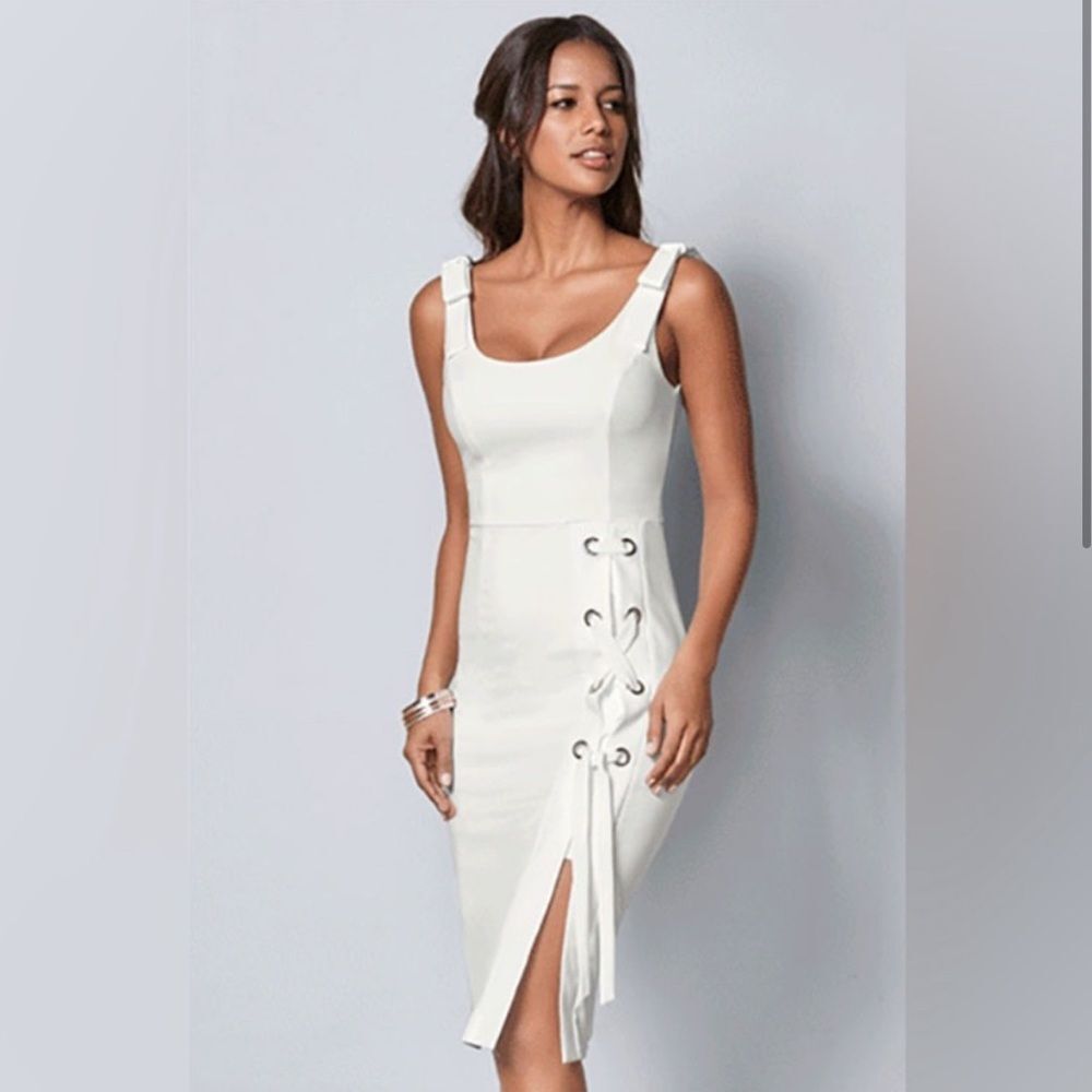 Venus white grommet tie midi dress size small - Picture 3 of 10